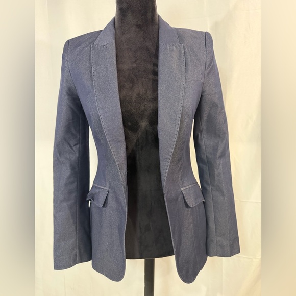 H&M Navy Blue Open Front Tailored Blazer Jacket Women’s 4 Polka Dot Workwear - Picture 1 of 9